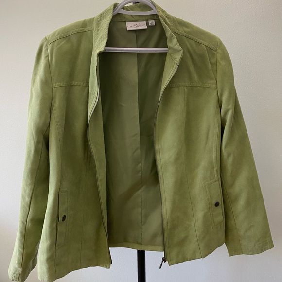 Studio Works Faux Suede Jacket  Women’s 14 Lime Green Outerwear Pockets Zipper - Picture 2 of 9